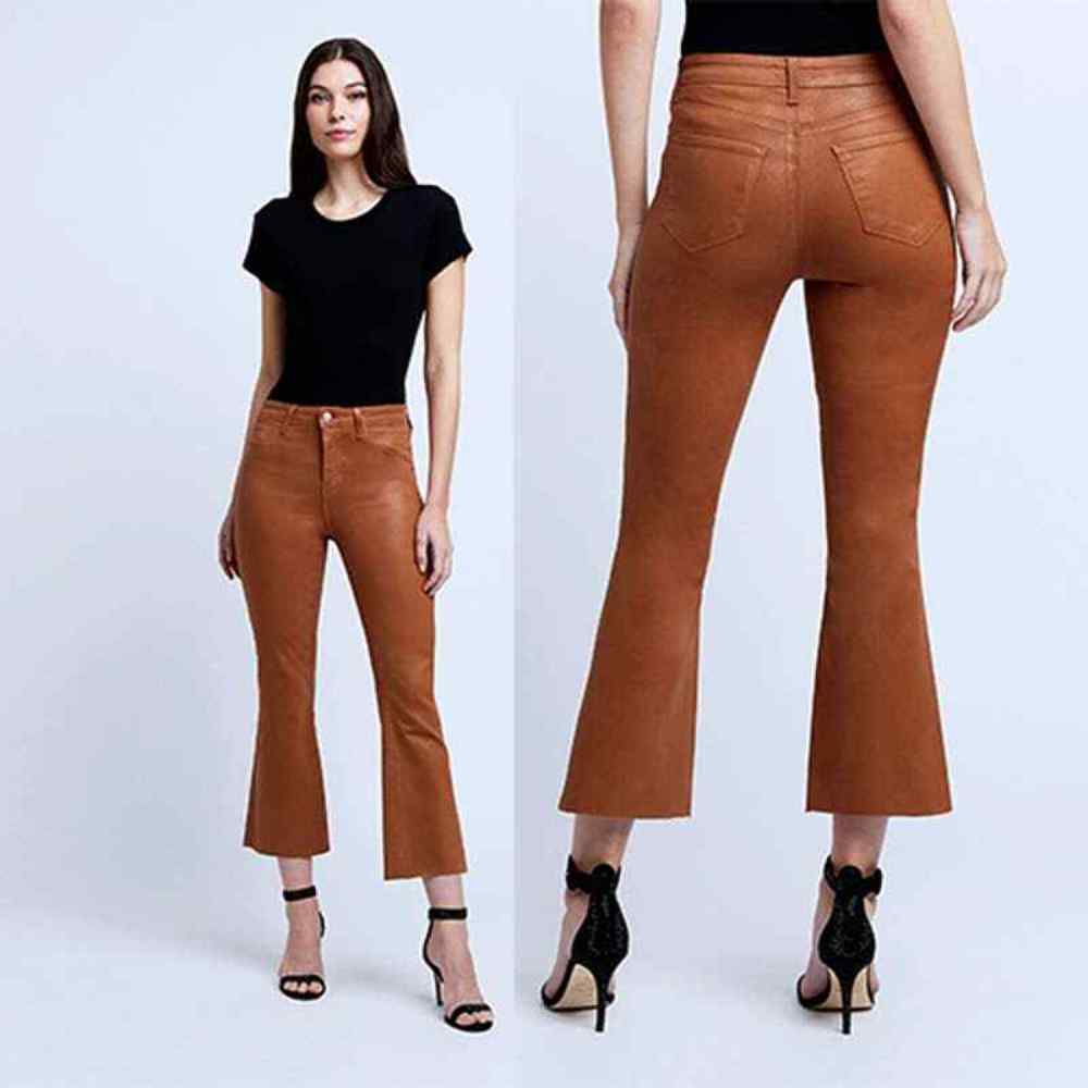 L'Agence Kendra High Rise Cropped Flare Pants Java Coated Women's Size 28 NWT